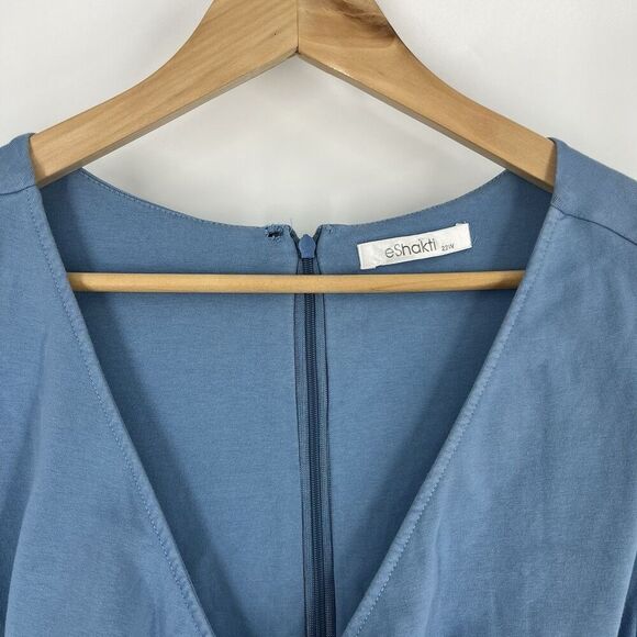 eShakti Dress Size 22W Blue Midi Fit & Flare Twirl Cotton Jersey Stretch Wrap - Picture 3 of 10
